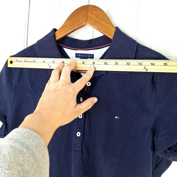 Tommy Hilfiger Navy Blue Shirt Sleeve Fitted Collar 3/4 Button Polo Shirt Sz L - Picture 7 of 10